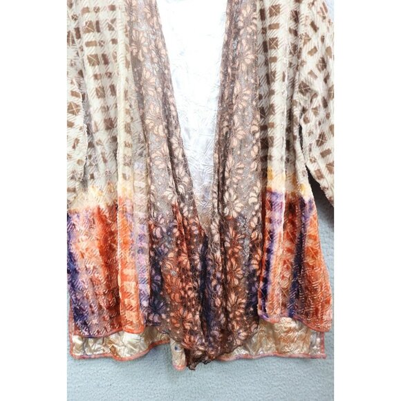 Harubella Handmade Velvet Burnout Quilted Cardigan-Lace-Silk Blend-Size M-BOHO - Picture 5 of 13